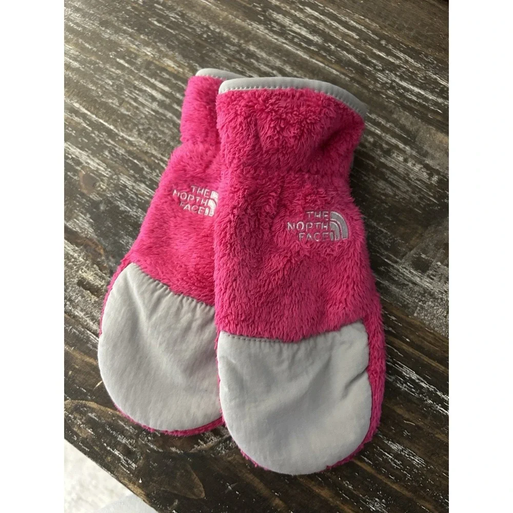 Girls North Face Pink Fleece‎ Mittens Size 14/16